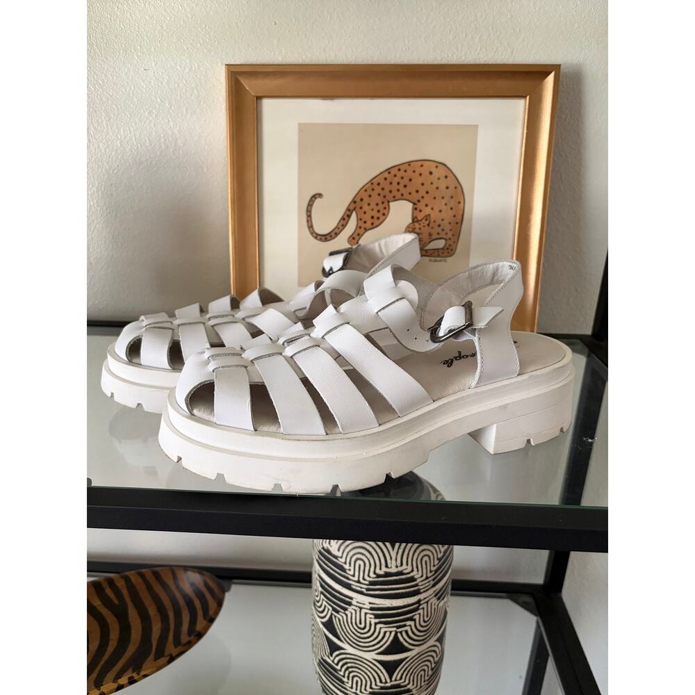 Free People Fisherman Sandals White Leather Platform Lug Sole Womens 8.5